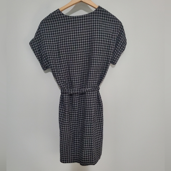 Frank and Oak Black Gingham Windowpane Plaid Linen Blend Utility Dress - Picture 3 of 3